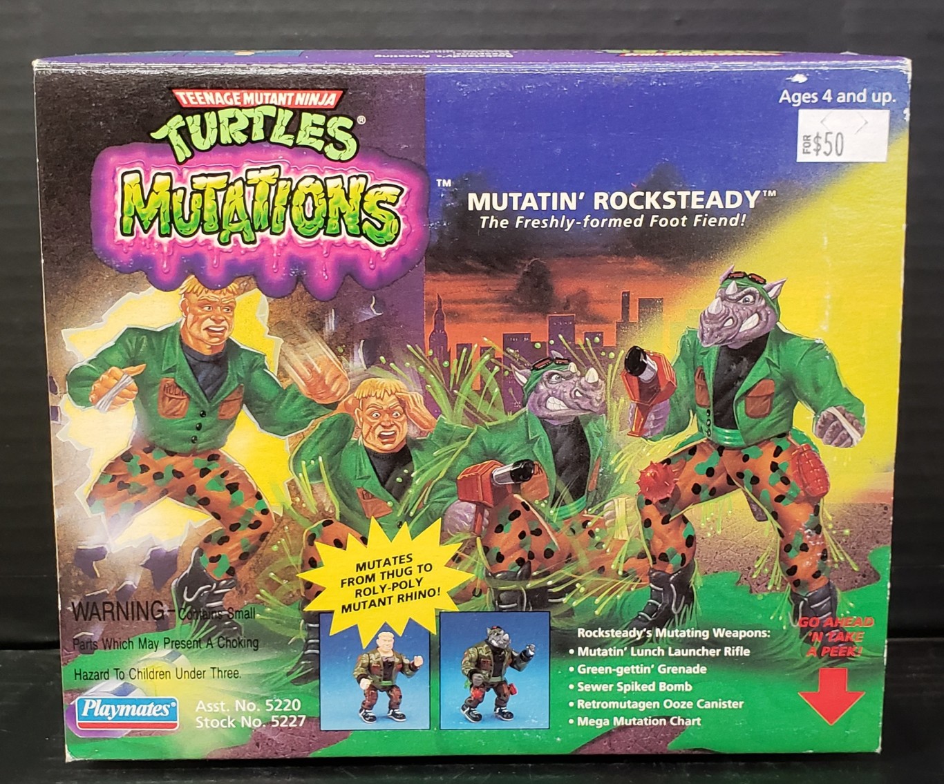 Vintage TMNT Ninja Turtles 1992 Mutations Mutatin Rocksteady Factory Sealed